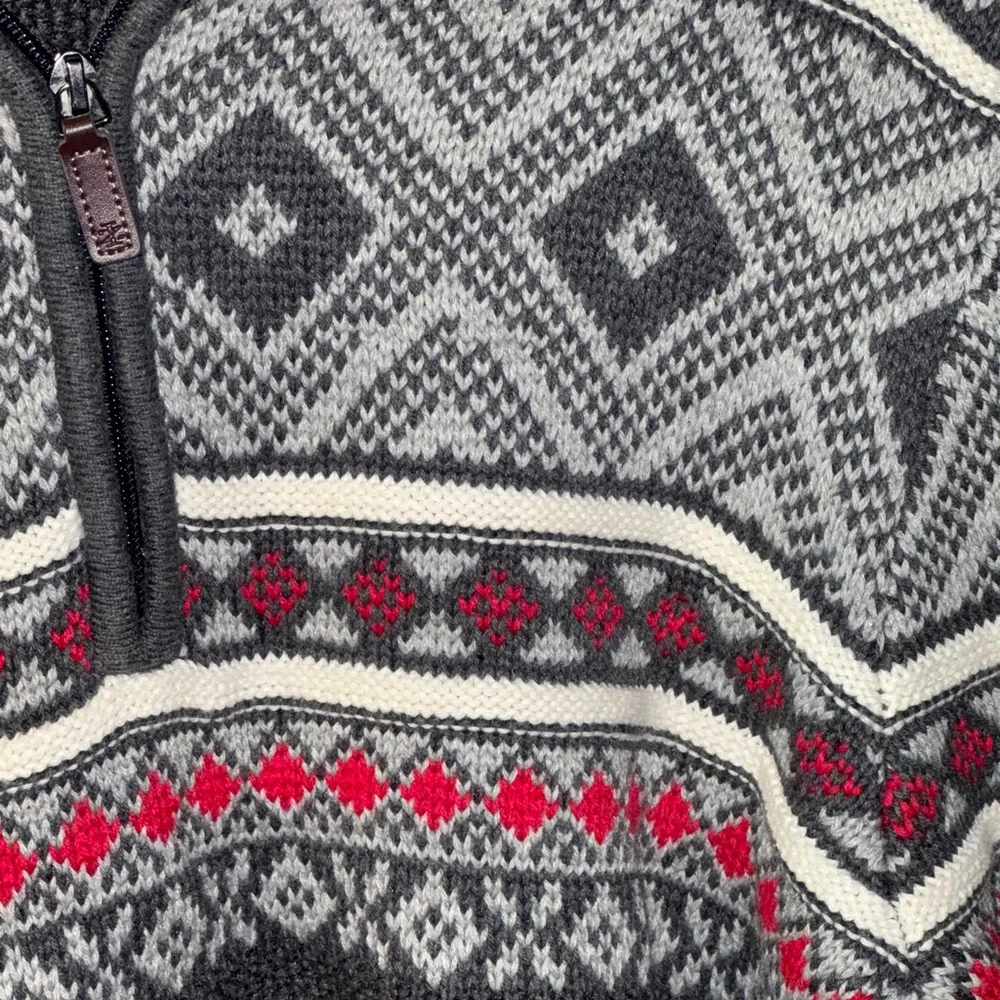 Izod Men’s Fair Isles Sweater Size L Gray 1/4 Zip Pullover Mock Neck Knit Nordic - Picture 2 of 7